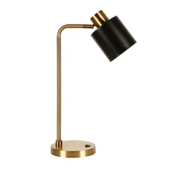 Thew 20.75" Tall Table Lamp With Metal Shade In Brass/Black