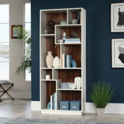 Sauder Vista Key 72"H 9-Shelf Bookcase, Pearl Oak/Blaze Acacia -office furniture sale 75e61bd1c956ffafad17267124943d08a8