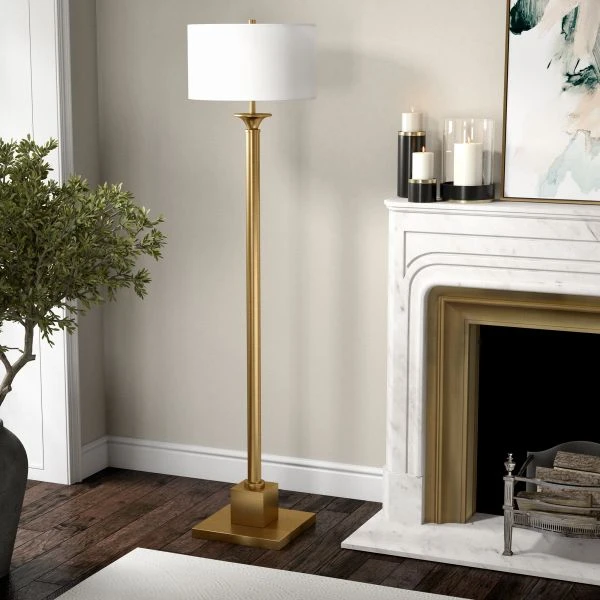 Hadley 65" Tall Floor Lamp With Fabric Shade In Brass/White 4 Hadley 65" Tall Floor Lamp With Fabric Shade In Brass/White - Image 4