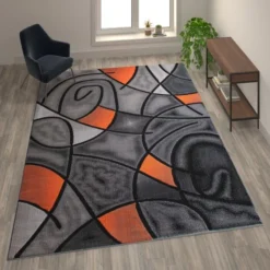 Jubilee Collection 8' X 10' Orange Abstract Area Rug - Olefin Rug With Jute Backing - Living Room, Bedroom, & Family Room