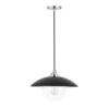 Alvia 14.5" Wide Pendant With Metal/Glass Shade In Matte Black/Polished Nickel/Clear