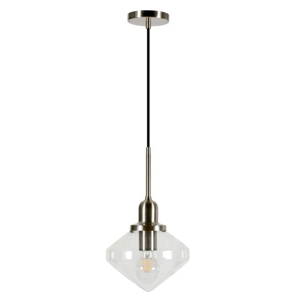 Zariza 8" Wide Pendant With Glass Shade In Brushed Nickel /Clear 1 Zariza 8" Wide Pendant With Glass Shade In Brushed Nickel /Clear