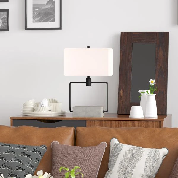 Holden 22.75" Tall Table Lamp With Fabric Shade In Concrete/Blackened Bronze/White 3 Holden 22.75" Tall Table Lamp With Fabric Shade In Concrete/Blackened Bronze/White - Image 3