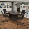 Lake 5 Piece Rustic Gray Oval Conference Table Set With 4 Black LeatherSoft Ribbed Executive Chairs