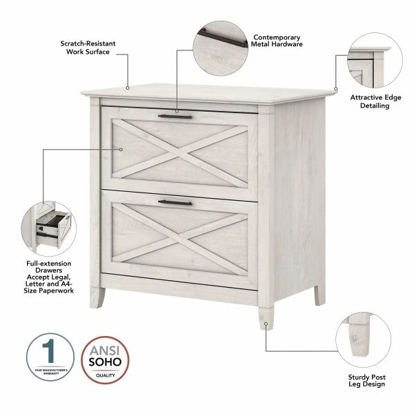 Bush Furniture Key West 60W L Shaped Desk With 2 Drawer Lateral File Cabinet In Linen White Oak 3 Bush Furniture Key West 60W L Shaped Desk With 2 Drawer Lateral File Cabinet In Linen White Oak - Image 3