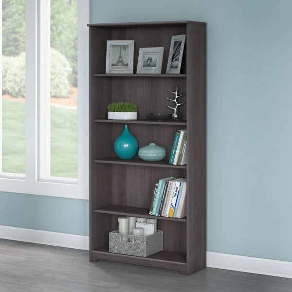 Bush Furniture Cabot Tall 5 Shelf Bookcase In Heather Gray 2 Bush Furniture Cabot Tall 5 Shelf Bookcase In Heather Gray - Image 2