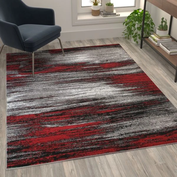 Rylan Collection 5' X 7' Red Scraped Design Area Rug - Olefin Rug With Jute Backing - Living Room, Bedroom, Entryway 1 Rylan Collection 5' X 7' Red Scraped Design Area Rug - Olefin Rug With Jute Backing - Living Room, Bedroom, Entryway