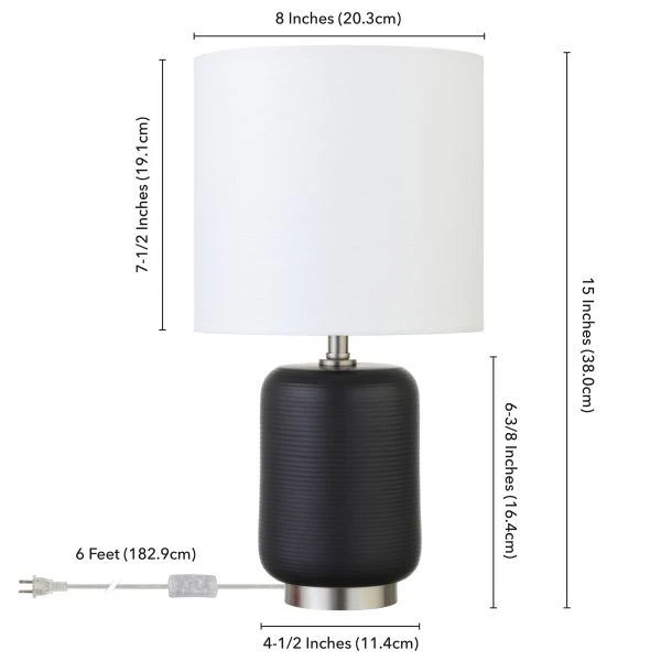 Lambert 15" Tall Ceramic Mini Lamp With Fabric Shade In Matte Black/Brushed Nickel/White 8 Lambert 15" Tall Ceramic Mini Lamp With Fabric Shade In Matte Black/Brushed Nickel/White - Image 8