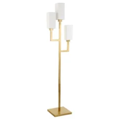 Basso 3-Light Torchiere Floor Lamp With Fabric Shade In Brass/White