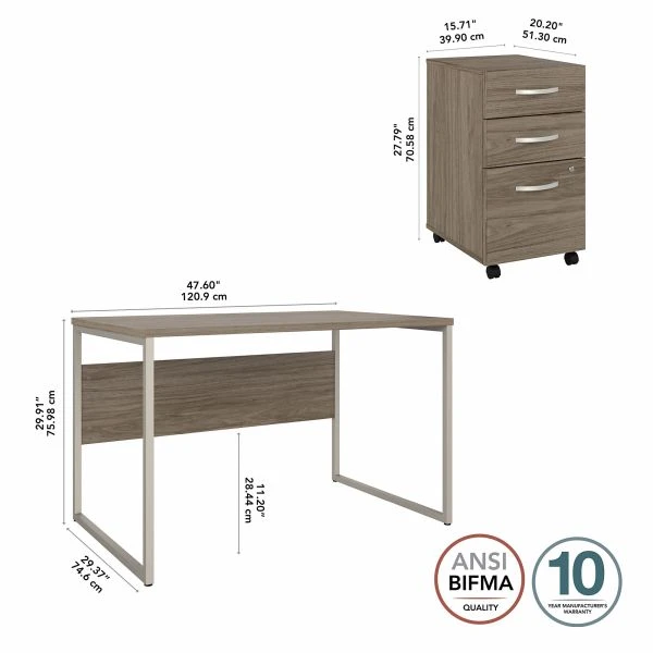 Bush Business Furniture Hybrid 48W X 30D Computer Table Desk With 3 Drawer Mobile File Cabinet In Modern Hickory 3 Bush Business Furniture Hybrid 48W X 30D Computer Table Desk With 3 Drawer Mobile File Cabinet In Modern Hickory - Image 3