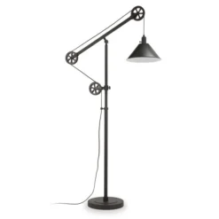 Descartes Pulley System Floor Lamp With Metal Shade In Blackened Bronze/Blackened Bronze