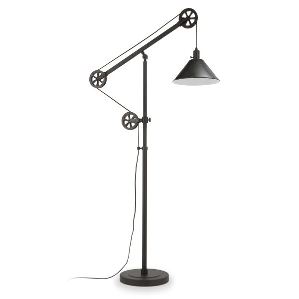 Descartes Pulley System Floor Lamp With Metal Shade In Blackened Bronze/Blackened Bronze 1 Descartes Pulley System Floor Lamp With Metal Shade In Blackened Bronze/Blackened Bronze