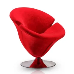 Tulip Swivel Accent Chair In Red And Polished Chrome