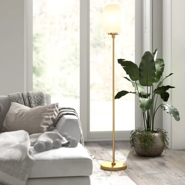 Agnolo 69" Tall Floor Lamp With Glass Shade In Brass/White Milk 2 Agnolo 69" Tall Floor Lamp With Glass Shade In Brass/White Milk - Image 2