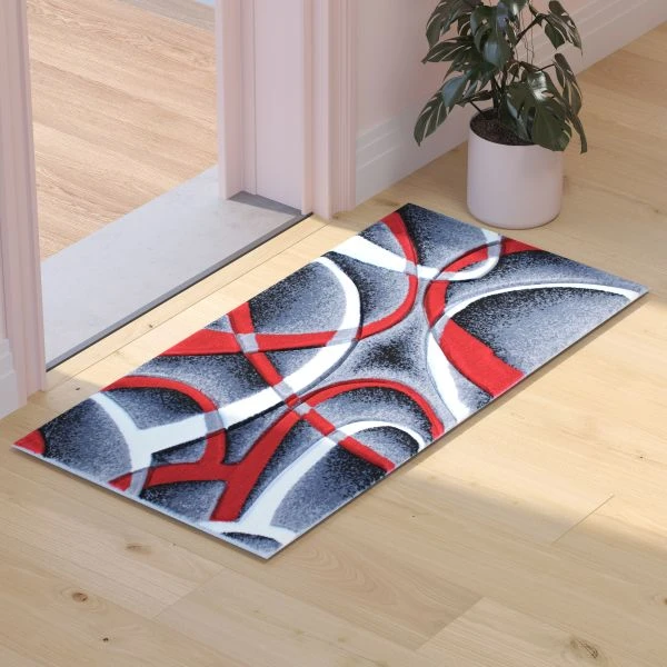 Atlan Collection 2' X 3' Red Abstract Area Rug - Olefin Rug With Jute Backing - Entryway, Living Room Or Bedroom 1 Atlan Collection 2' X 3' Red Abstract Area Rug - Olefin Rug With Jute Backing - Entryway, Living Room Or Bedroom