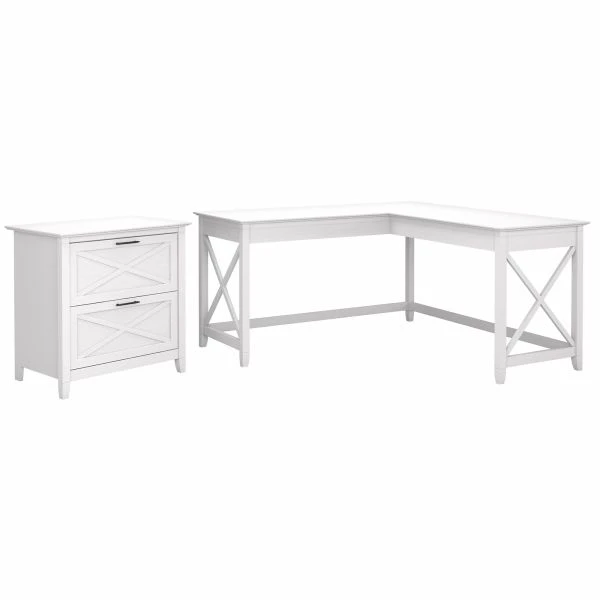 Bush Furniture Key West 60W L Shaped Desk With 2 Drawer Lateral File Cabinet In Pure White Oak 1 Bush Furniture Key West 60W L Shaped Desk With 2 Drawer Lateral File Cabinet In Pure White Oak