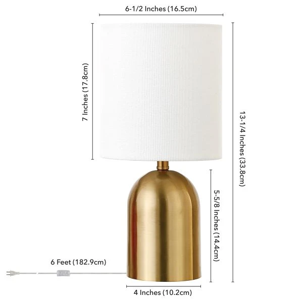 Talbot 13.25" Tall Mini Lamp With Fabric Shade In Brass/White 2 Talbot 13.25" Tall Mini Lamp With Fabric Shade In Brass/White - Image 2