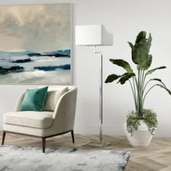 Xavier 64" Tall Floor Lamp With Fabric Shade In Polished Nickel/White -office furniture sale 79b9ef25c06e7e5a135cfd4fbe16146668