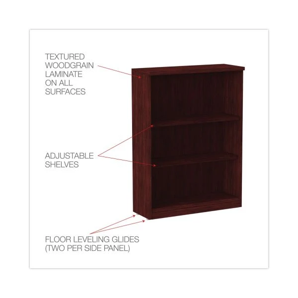 Alera Valencia Series Bookcase, Three-Shelf, 31.75w X 14d X 39.38h, Mahogany 3 Alera Valencia Series Bookcase, Three-Shelf, 31.75w X 14d X 39.38h, Mahogany - Image 3