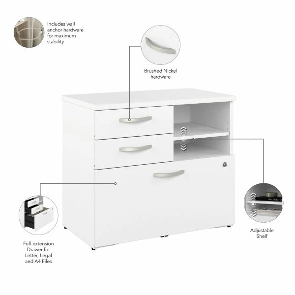 Bush Business Furniture Hybrid Office Storage Cabinet With Drawers And Shelves In White 6 Bush Business Furniture Hybrid Office Storage Cabinet With Drawers And Shelves In White - Image 6