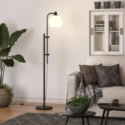 Antho Height-Adjustable Floor Lamp With Glass Shade In Blackened Bronze/White Milk -office furniture sale 7a4e397c8a073df01b7d7b4e67bf927c6d