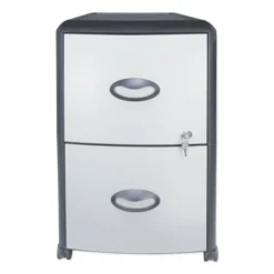 Storex Mobile Filing Cabinet With Metal Siding, 2 Letter-Size File Drawers, Silver/Black, 19" X 15" X 23"