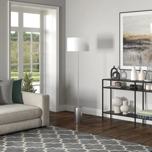 Somerset 64" Tall Floor Lamp With Fabric Shade In Brushed Nickel/White 5 Somerset 64" Tall Floor Lamp With Fabric Shade In Brushed Nickel/White - Image 5