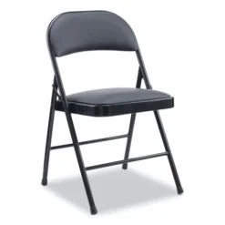 Alera PU Padded Folding Chair, Supports Up To 250 Lb, Black Seat, Black Back, Black Base, 4/Carton