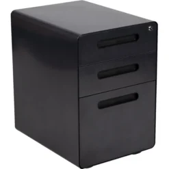 Wren Ergonomic 3-Drawer Mobile Locking Filing Cabinet With Anti-Tilt Mechanism And Hanging Drawer For Legal & Letter Files, Black