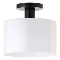 Henri 10" Wide Semi Flush Mount With Glass Shade In Matte Black/White Milk