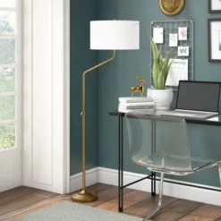 Callum Height-Adjustable Floor Lamp With Fabric Shade In Brushed Brass/White -office furniture sale 7c2dda8cf68a11a5799e843cf282751817