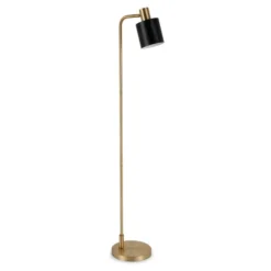 Thew 65" Tall Floor Lamp With Metal Shade In Brass/Black
