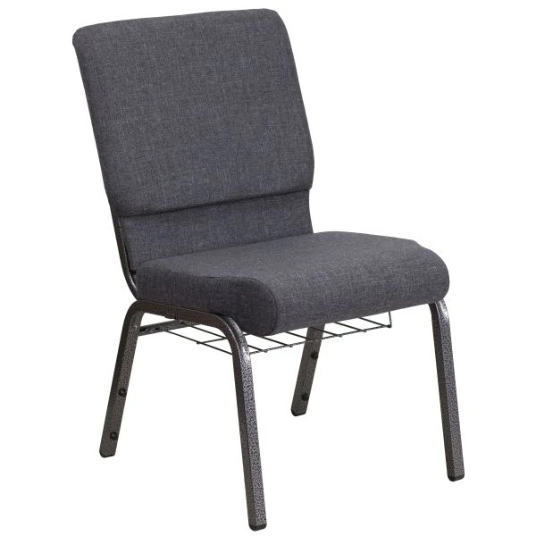 Flash Furniture HERCULES Series 18.5''W Dark Gray Fabric Church Chair With 4.25'' Thick Seat, Book Rack - Silver Vein Frame 2 Flash Furniture HERCULES Series 18.5''W Dark Gray Fabric Church Chair With 4.25'' Thick Seat, Book Rack - Silver Vein Frame - Image 2