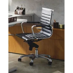 Lorell Modern Chair Series Mid-back Leather Office Chair -office furniture sale 7c65efc07376b6198814e6e7e836243a62