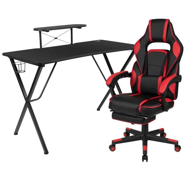 Optis Black Gaming Desk With Cup Holder/Headphone Hook/Monitor Stand & Red Reclining Back/Arms Gaming Chair With Footrest 2 Optis Black Gaming Desk With Cup Holder/Headphone Hook/Monitor Stand & Red Reclining Back/Arms Gaming Chair With Footrest - Image 2