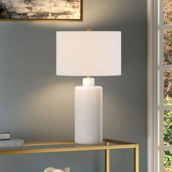 Carlina 25" Tall Ceramic Table Lamp With Fabric Shade In Matte White/White 6 Carlina 25" Tall Ceramic Table Lamp With Fabric Shade In Matte White/White - Image 6