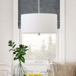 Ellis 16" Wide Pendant With Fabric Shade In Brushed Nickel /White -office furniture sale 7cfe06ffce85ade0858525c14a3e53c209