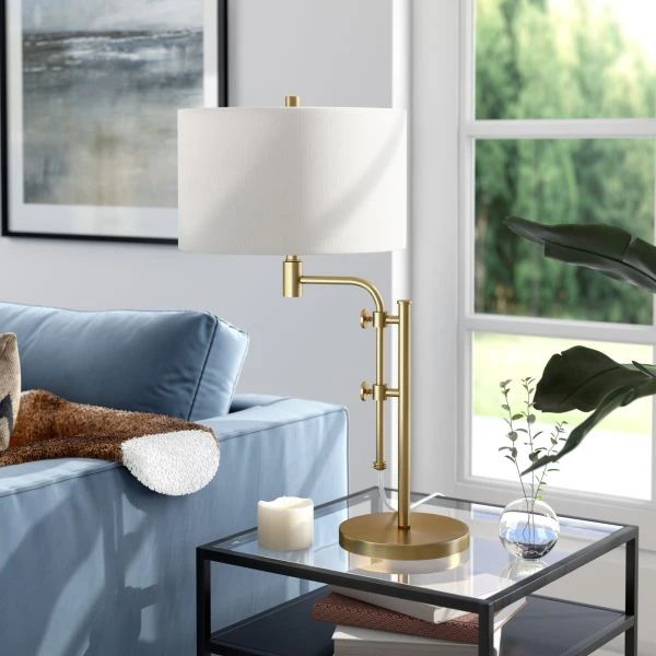 Polly Height-Adjustable Table Lamp With Fabric Shade In Brass/White 5 Polly Height-Adjustable Table Lamp With Fabric Shade In Brass/White - Image 5
