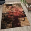 Caldor Collection Abstract 6' X 9' Warm Beige, Green, And Red Olefin Area Rug With Jute Backing, Living Room, Bedroom