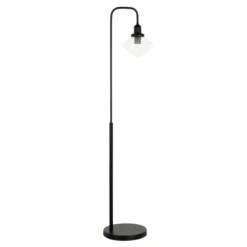Zariza Arc Floor Lamp With Glass Shade In Blackened Bronze/Clear