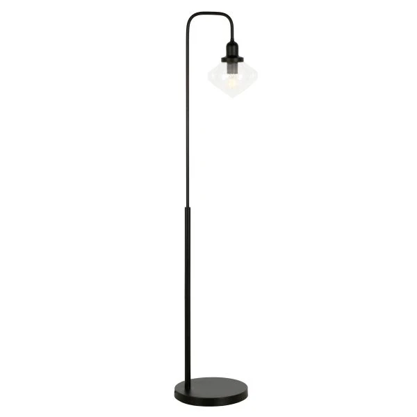 Zariza Arc Floor Lamp With Glass Shade In Blackened Bronze/Clear 1 Zariza Arc Floor Lamp With Glass Shade In Blackened Bronze/Clear