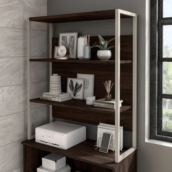 Bush Business Furniture Hybrid Tall Etagere Bookcase In Black Walnut 5 Bush Business Furniture Hybrid Tall Etagere Bookcase In Black Walnut - Image 5