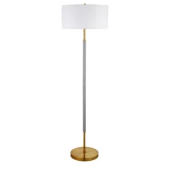 Simone 2-Light Floor Lamp With Fabric Shade In Cool Gray/Brass /White
