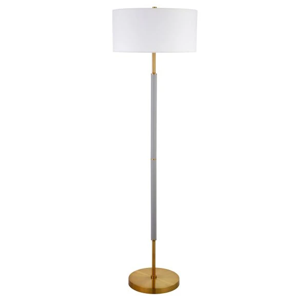 Simone 2-Light Floor Lamp With Fabric Shade In Cool Gray/Brass /White 1 Simone 2-Light Floor Lamp With Fabric Shade In Cool Gray/Brass /White