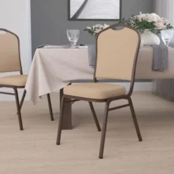 Flash Furniture HERCULES Series Crown Back Stacking Banquet Chair With Tan Vinyl And 2.5'' Thick Seat - Copper Vein Frame