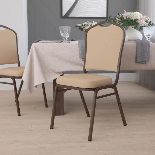 Flash Furniture HERCULES Series Crown Back Stacking Banquet Chair With Tan Vinyl And 2.5'' Thick Seat - Copper Vein Frame 1 Flash Furniture HERCULES Series Crown Back Stacking Banquet Chair With Tan Vinyl And 2.5'' Thick Seat - Copper Vein Frame