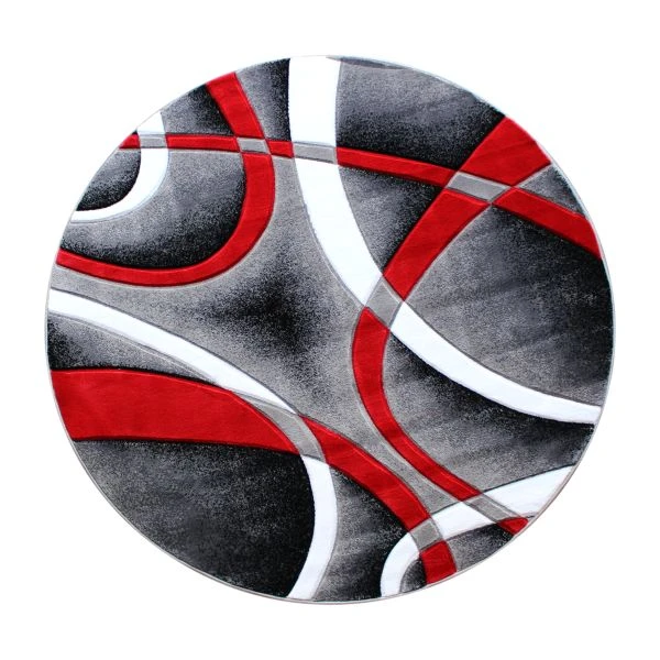 Atlan Collection 5' X 5' Red Round Abstract Area Rug - Olefin Rug With Jute Backing - Entryway, Living Room Or Bedroom 2 Atlan Collection 5' X 5' Red Round Abstract Area Rug - Olefin Rug With Jute Backing - Entryway, Living Room Or Bedroom - Image 2