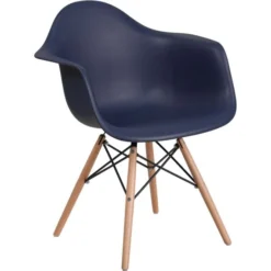 Alonza Series Navy Plastic Chair With Wooden Legs