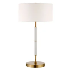 Simone 25" Tall 2-Light Table Lamp With Fabric Shade In Matte White/Brass /White