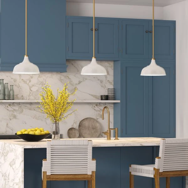 Mackenzie 10.75" Wide Pendant With Metal Shade In Pearled White/Brass/Pearled White 5 Mackenzie 10.75" Wide Pendant With Metal Shade In Pearled White/Brass/Pearled White - Image 5